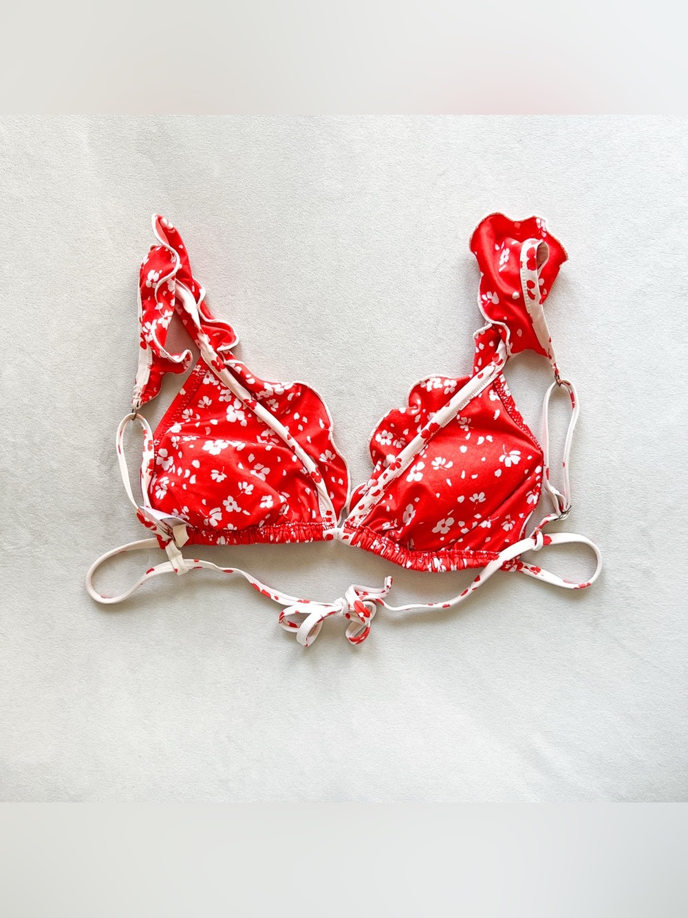 Eberjey Red Floral Ruffle Bikini Top - Medium - Picture 2 of 4